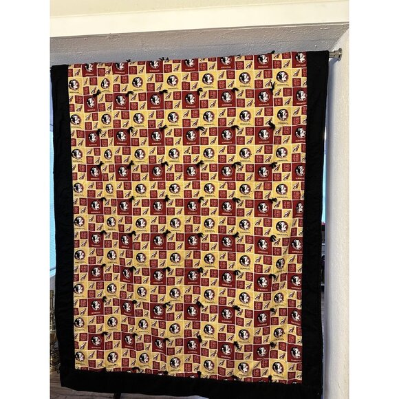 OOAk FSU Seminoles Handmade Crazy Quilt Blanket 72x44 Fleece Football Reversible - Picture 1 of 16